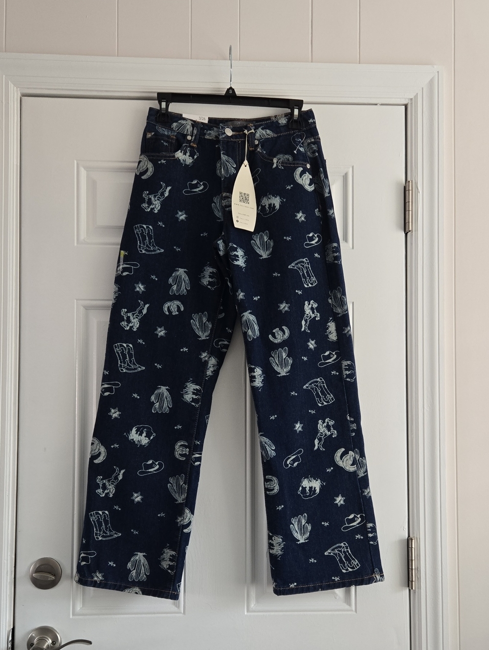 Cali1850 Western Print Straight-Leg Jeans 26